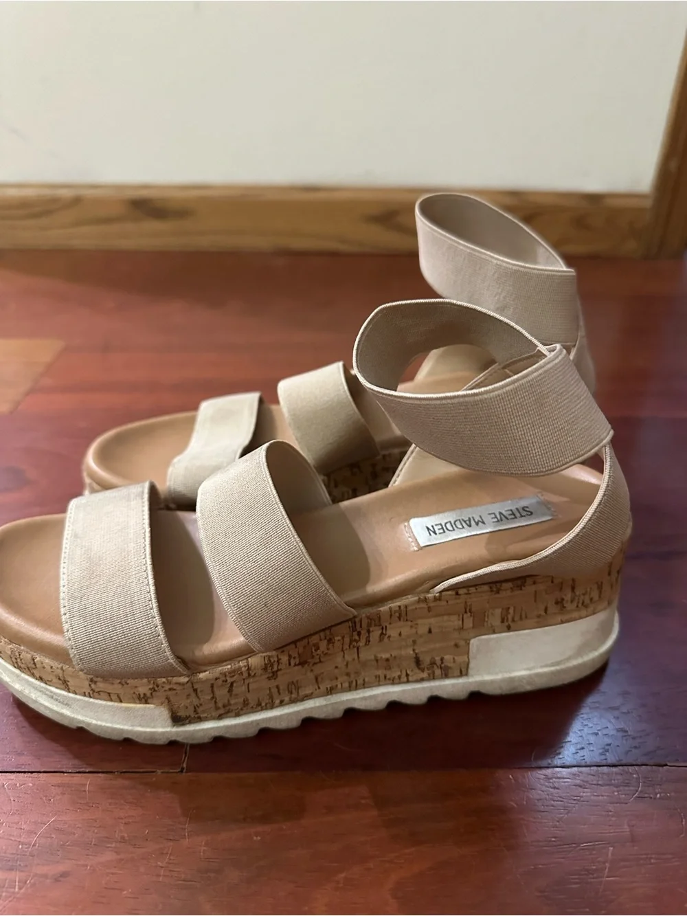 Steve Madden Neutral Beige Platform Sandals with Ankle Straps
